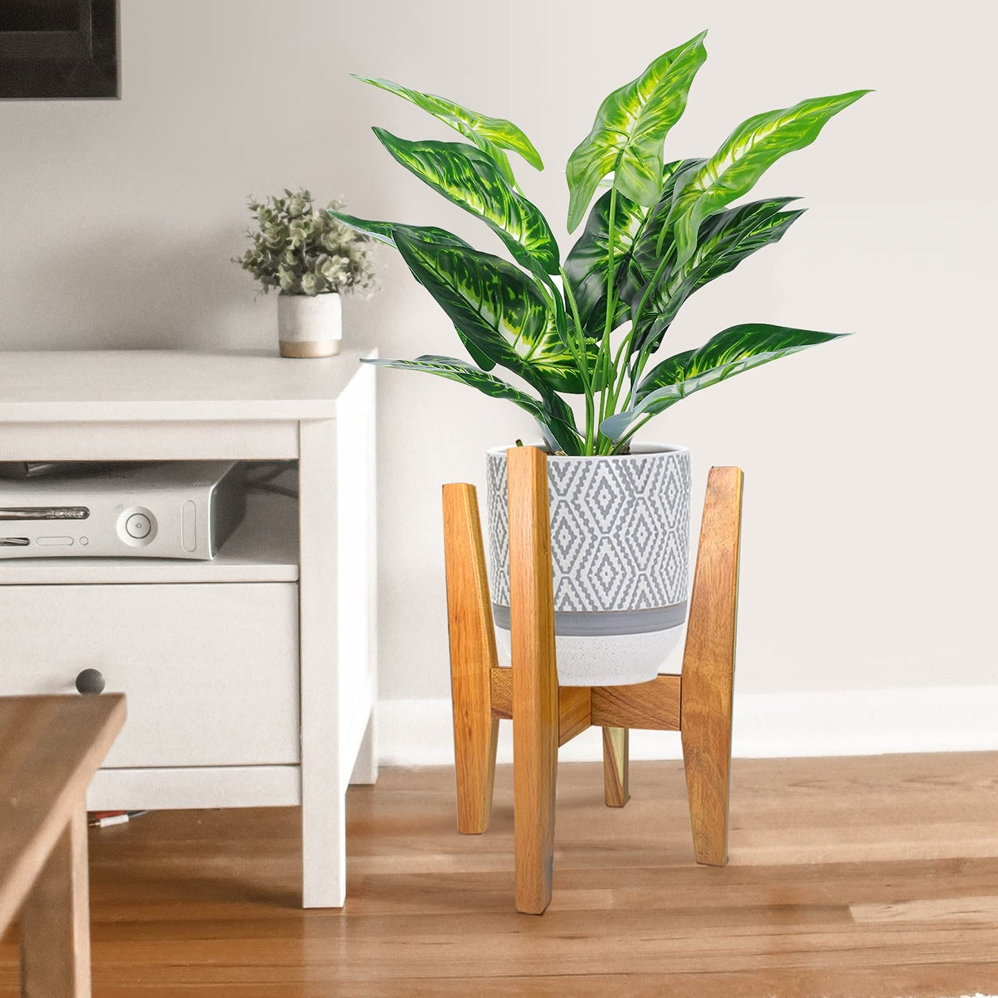 SOTECH Plant Stand - Adjustable Modern Indoor Plant Holder Mid Century Modern Plant Stand & Large Pots Sizes 8 9 10 11 12 inches Bamboo wood Plant Stands Plant Holder