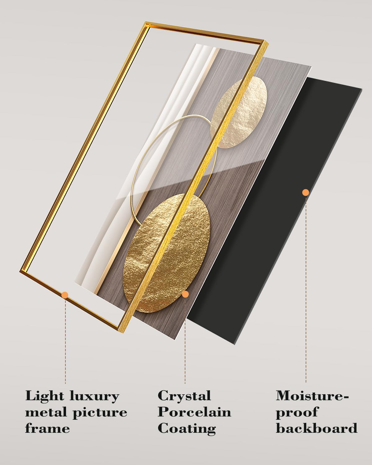 Azartslr Large Framed Modern Rose Gold Wall Art, Luxury 3 Pieces Aluminum Alloy Wall Decor for Living Room, Abstract Gold and Beige Home Bedroom Art Painting, Geometric Crystal Porcelain Artwork Dining Room Pictures Decoration