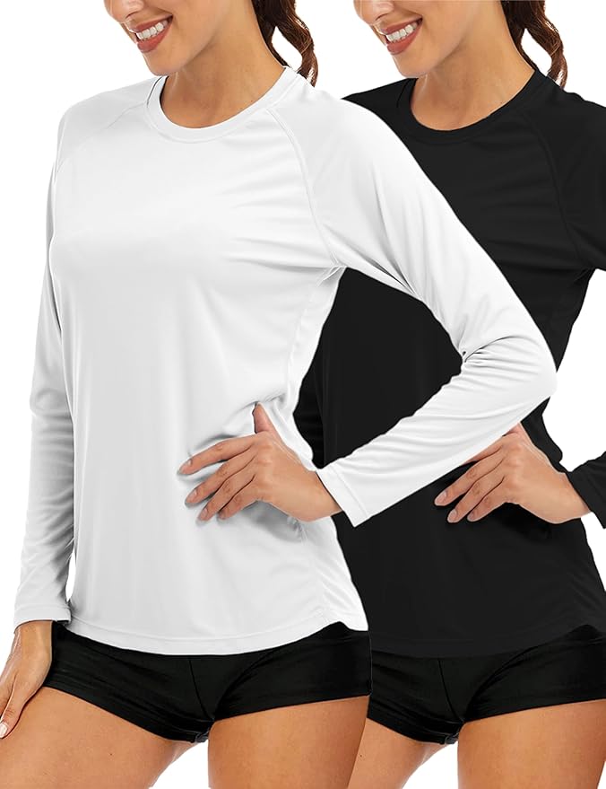 MAGCOMSEN Women's 2 Pack Long Sleeve Shirts UPF 50+ Sun Protection Quick Dry Swim Shirt for Rash Guard Fishing Workout