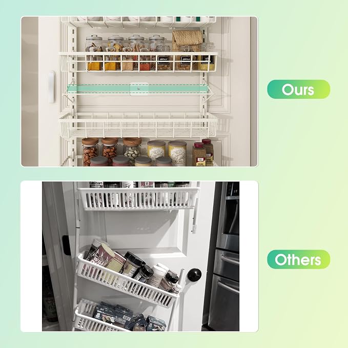 Mefirt 12 Inch Wide Narrow Over The Door Pantry Organizer, Pantry Organization and Storage, Black Metal Hanging Deep Basket Wall Spice Rack Seasoning Shelves, Home & Kitchen Essentials, Apartment
