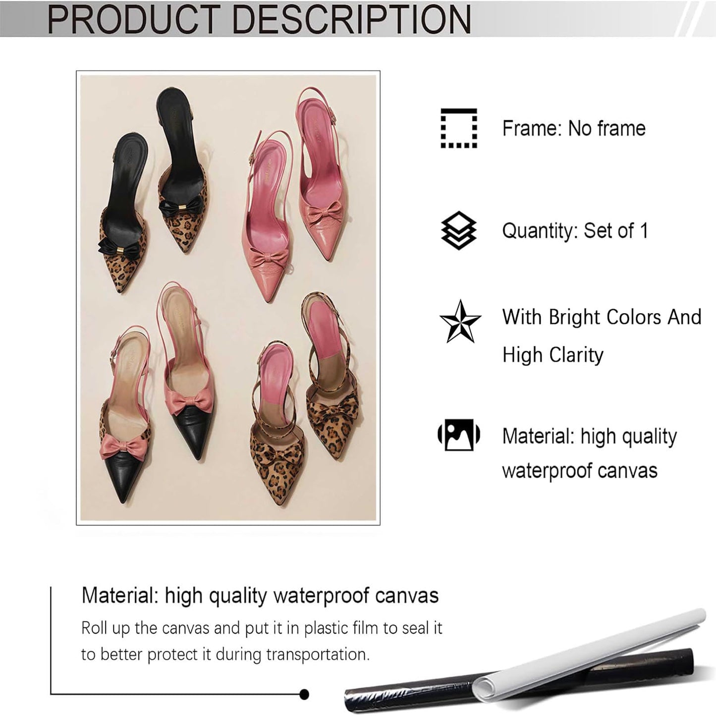 Pink Heel Leopard Posters Trendy Bow Leopard Heels Canvas Wall Art Coquettish Preppy Girly Decor Pink Sexy Aesthetic Prints Painting For Dormitory Bedroom Apartment 12x16in Unframed