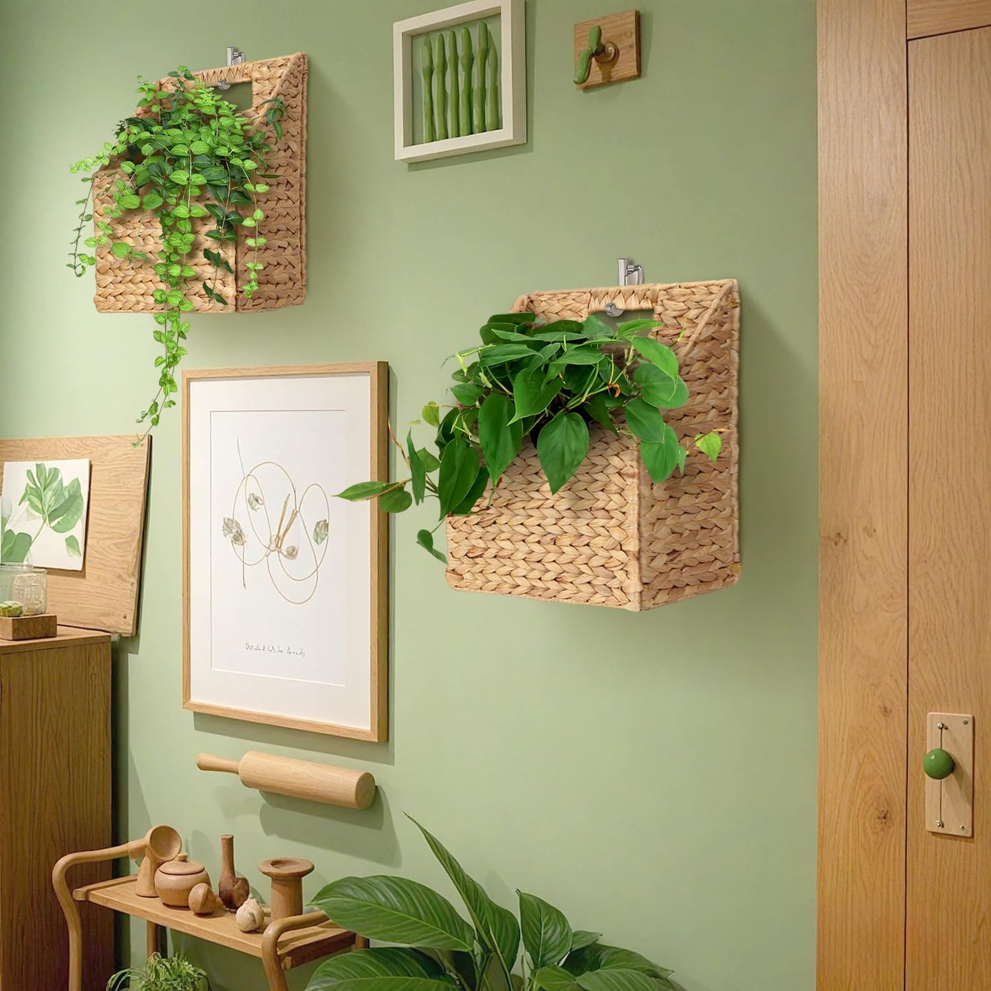Wicker Hanging Storage Basket (10,5"Lx6,5"Wx13"H), Set of 2 Wall Baskets, Water Hyacinth Baskets, Wall Decor Hyacinth Basket Hanging for Organizing Files, Mails, Books, Magazine,...