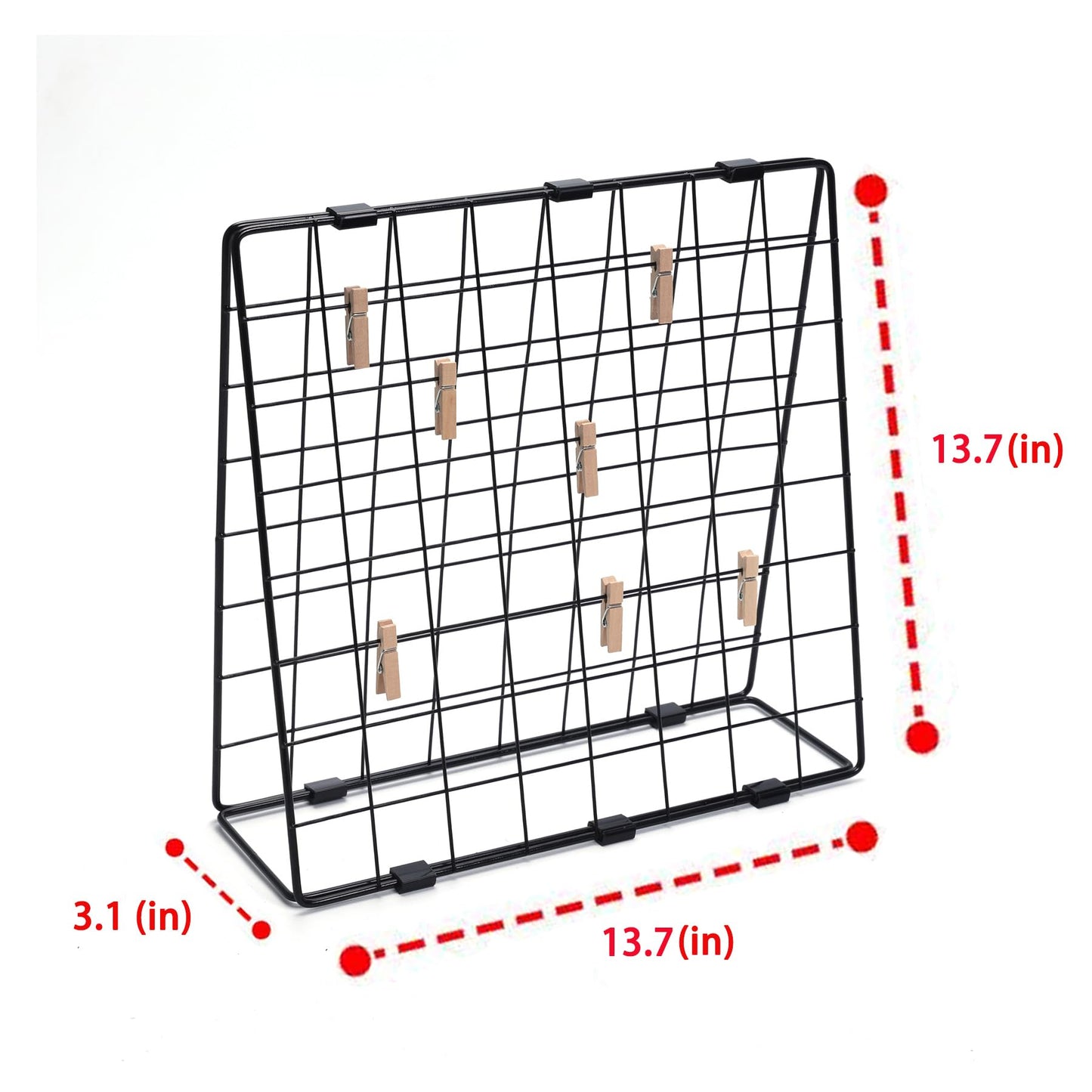 BEKMLOD Photo Display Rack, Note Display Rack, Double sided Photo Metal Rack, Desk Photo Manager, With 20 Wooden Clips, Black