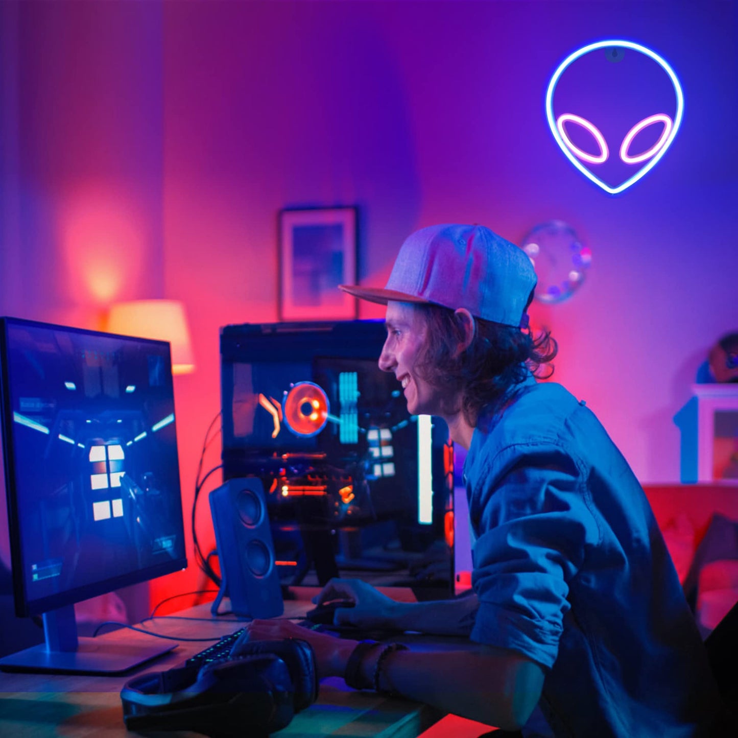Neon Signs for Wall Decor, 3PCS LED Neon Lights for Bedroom, USB or Battery Powered Light Up Space Themed Alien Planet Rocket for Kids, Teen Boys, Gaming Room, Bar, Birthday, Cool Decoration Aesthetic