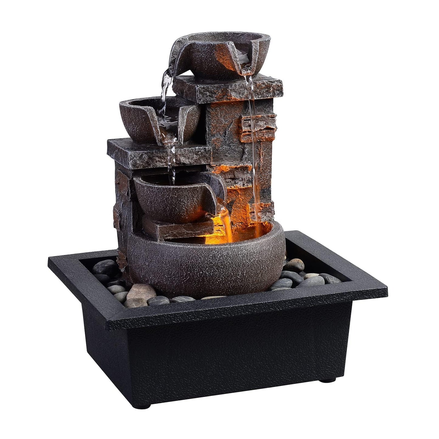 Kalona Décor Desktop Fountain - 10" 4-Tier Design with Imitation Stone, Indoor Waterfall Tabletop River Rocks & Resin Material for Serene Meditation & Relaxation - Ideal for Home & Office Decor