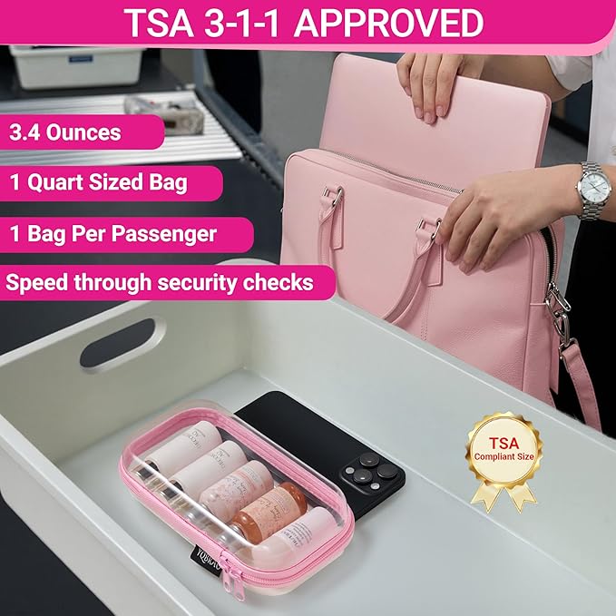 YQBRAO 4-Pack Clear Hard Shell Zipper Case, 1.2mm Ultra-Thick Diaper Bag Organizer Pouches, Rigid Self-Standing Travel Makeup Bags with YKK Zippers, TSA Approved, Pink