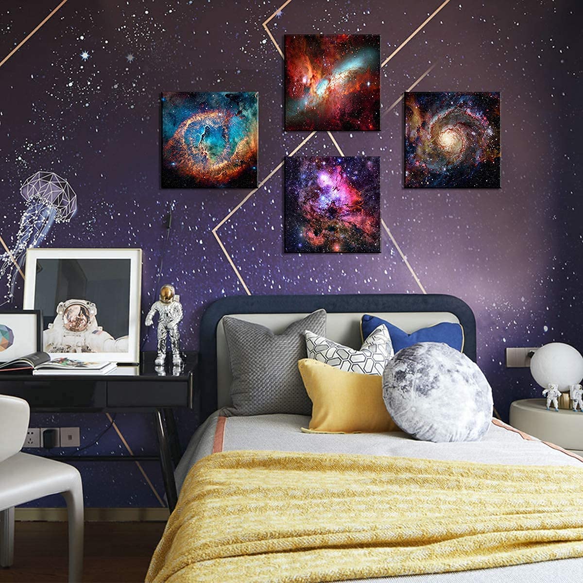 Space Decor for Boys Room Galaxy Canvas Pictures Nebula Wall Art Kids Bedroom Outer Space Room Decor Interstellar Posters Astronomy Painting Universe Artworks for Living Room Home Decoration 12x12" 4