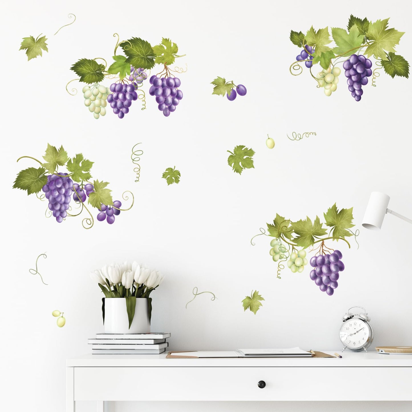Supzone Green Vine Leaves Wall Decals, Summer Grape Vine Branches Wall Stickers, Peel and Stick Vinyl Wall Art Decor for Living Room Bedroom Furniture Cabinet Decor