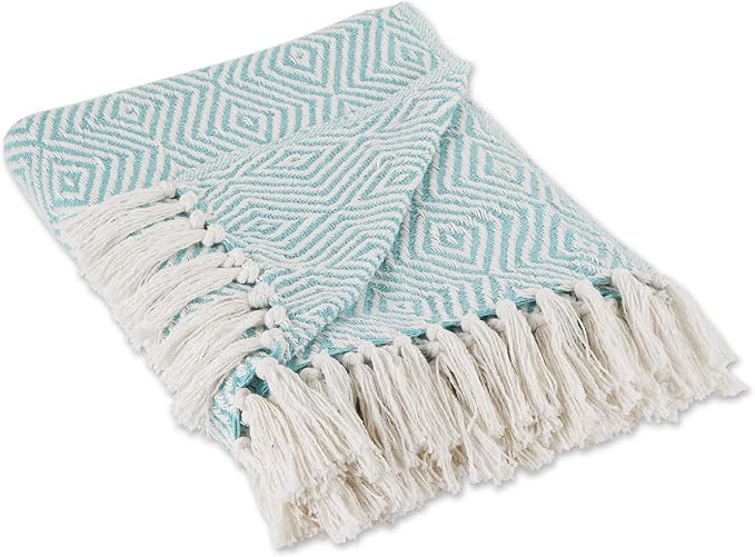 DII Diamond Throw Collection Woven Cotton, 50x60, Aqua