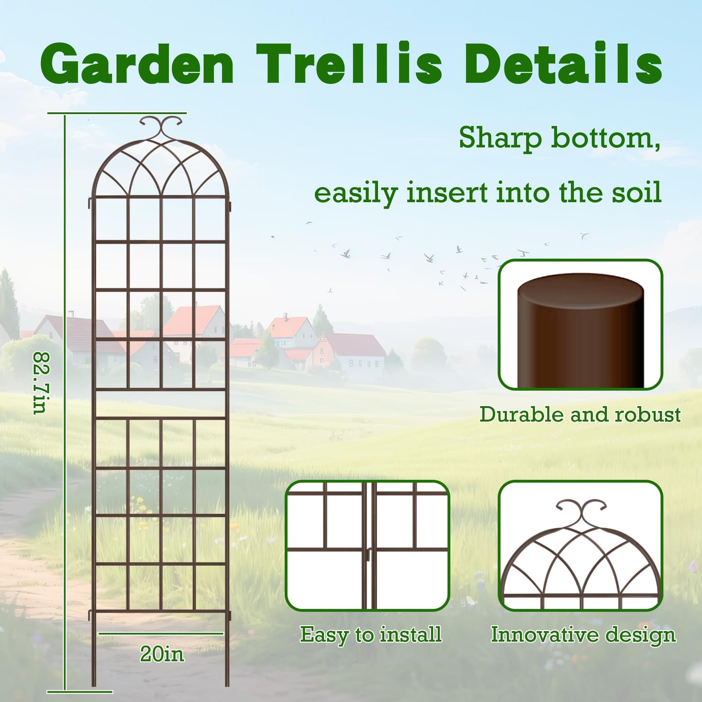 LZRS 2 Pack 83x20in Rustic Iron Arch Decoration Garden Trellis with Metal Coating – Perfect for Supporting Climbing Plants Outdoor, Roses, Vines, Flowers, and Vegetables, Brown