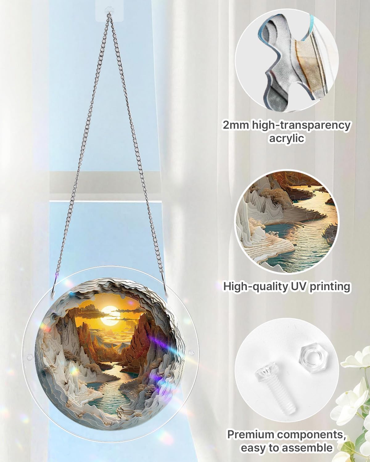Acrylic Puzzles Suncatcher Window Hanging, Sunset Canyon Puzzle, Acrylic Suncatcher for Doors Garden, Mother's Day Christmas Birthday Gifts for Women Men (M - 8.2 * 8.2 in)