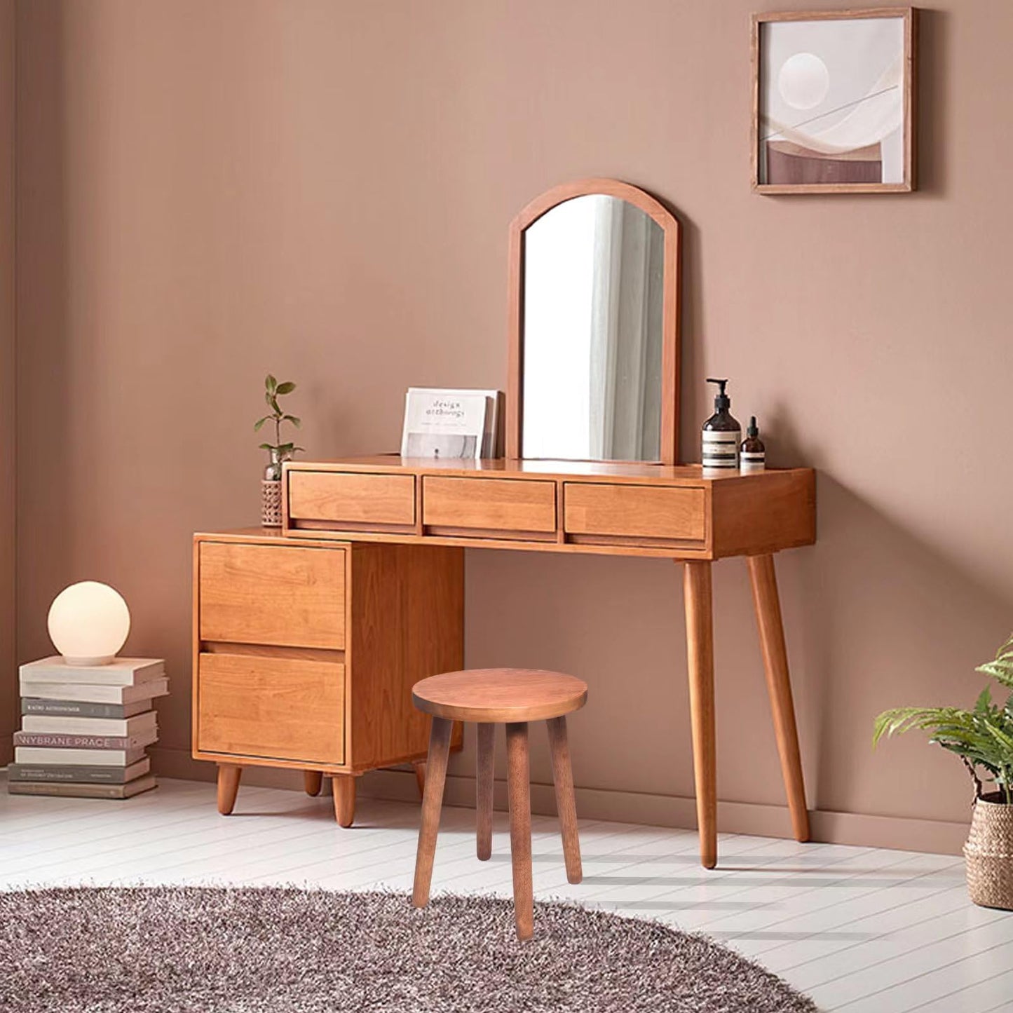 Stools Chair dining chair Dressing wooden stool shower stool Stool Kitchen Bar Stool Side wood Table Round Wooden Bedroom Living Room Dining Table Dining Room Bar plant stand (walnut color)
