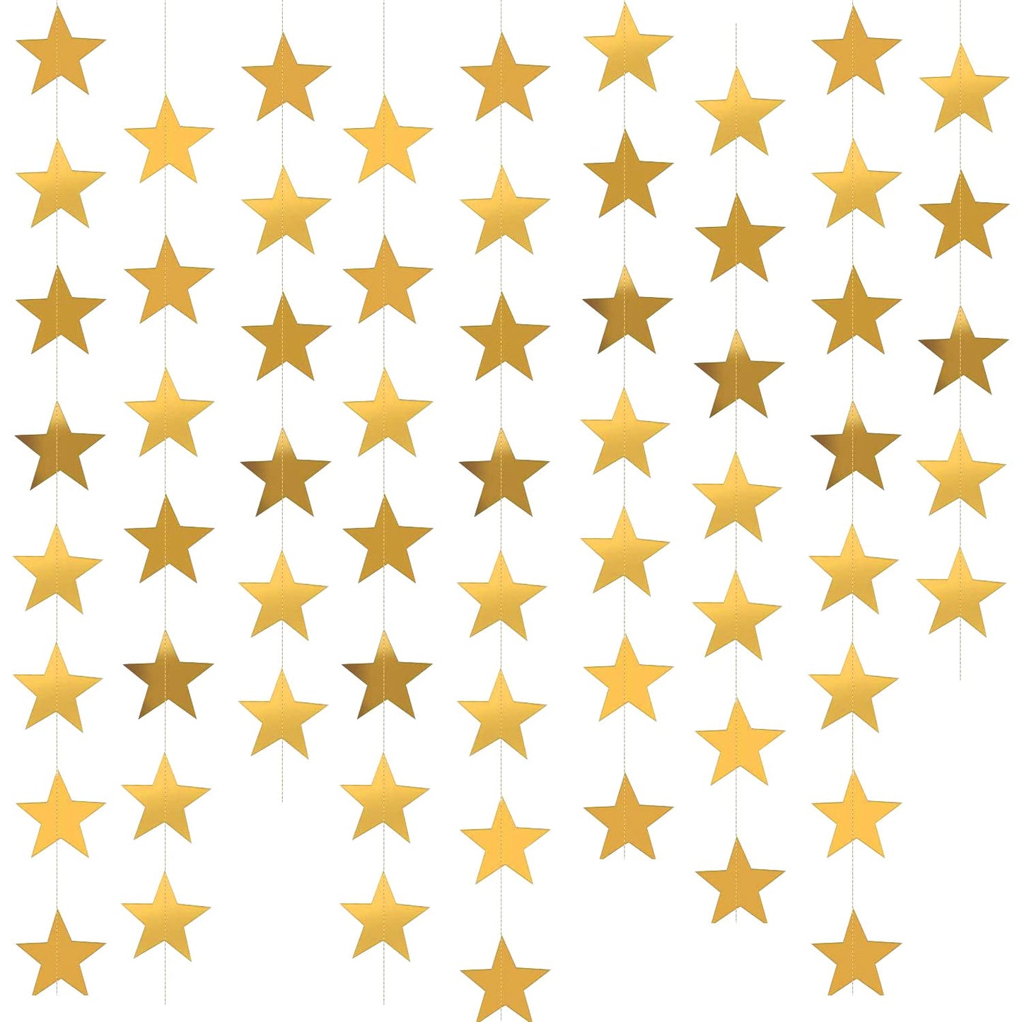 Yzurbu 130ft Gold Star Garland, 10 Strings Double Side Hanging Sparkly Paper Star Banner Decorations for Birthday Wedding Bachelor Baby Shower Christmas Bachelorette Party