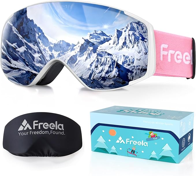 Freela Kids Ski Snowboard Goggles for Toddler(3-14) Youth Anti Fog Anti UV Goggles Girls Boys Snow Skiing Equipment