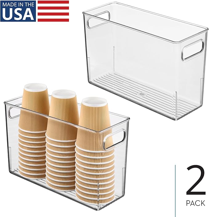iDesign Tall Plastic Storage Bin with Handles, Set of 2, Clear | For Fridge or Freezer, Made in USA