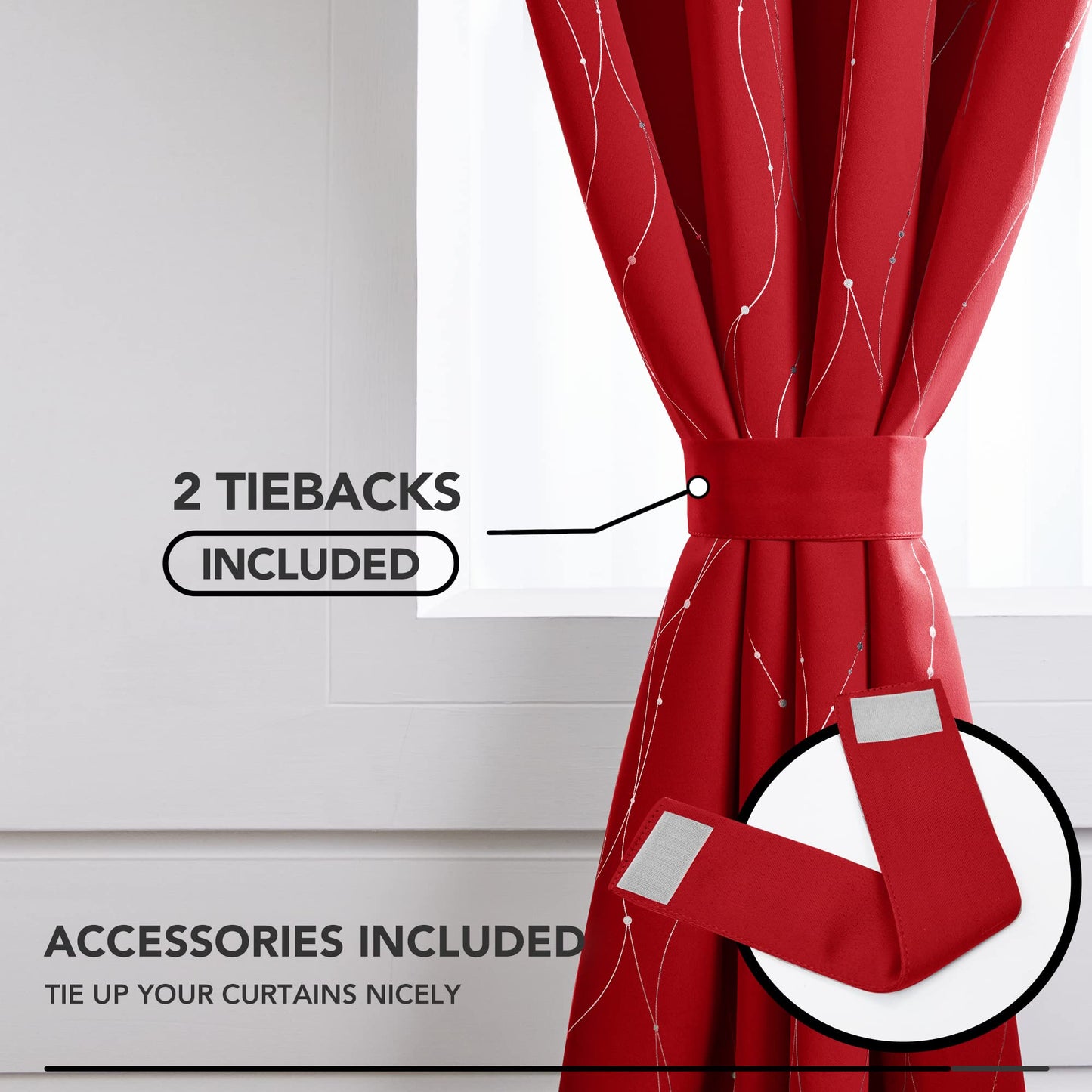 Deconovo Christmas Curtains, Red Curtain, Blackout Drapes, Thermal Insulated Noise‑Reduced Drape, Wave Line Dots Foil Print, 52 x 84 Inch, 2 Panels, Machine‑Washable Window Panel for Party Living Room