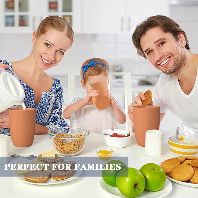 Homienly Plastic Cups Reusable Wheat Straw Cups 8 PCS a Good Alternative Plastic Water Glasses Unbreakable Drinking Cup Reusable Dishwasher Safe Microwave Safe Cups with Orange Color (20 OZ)