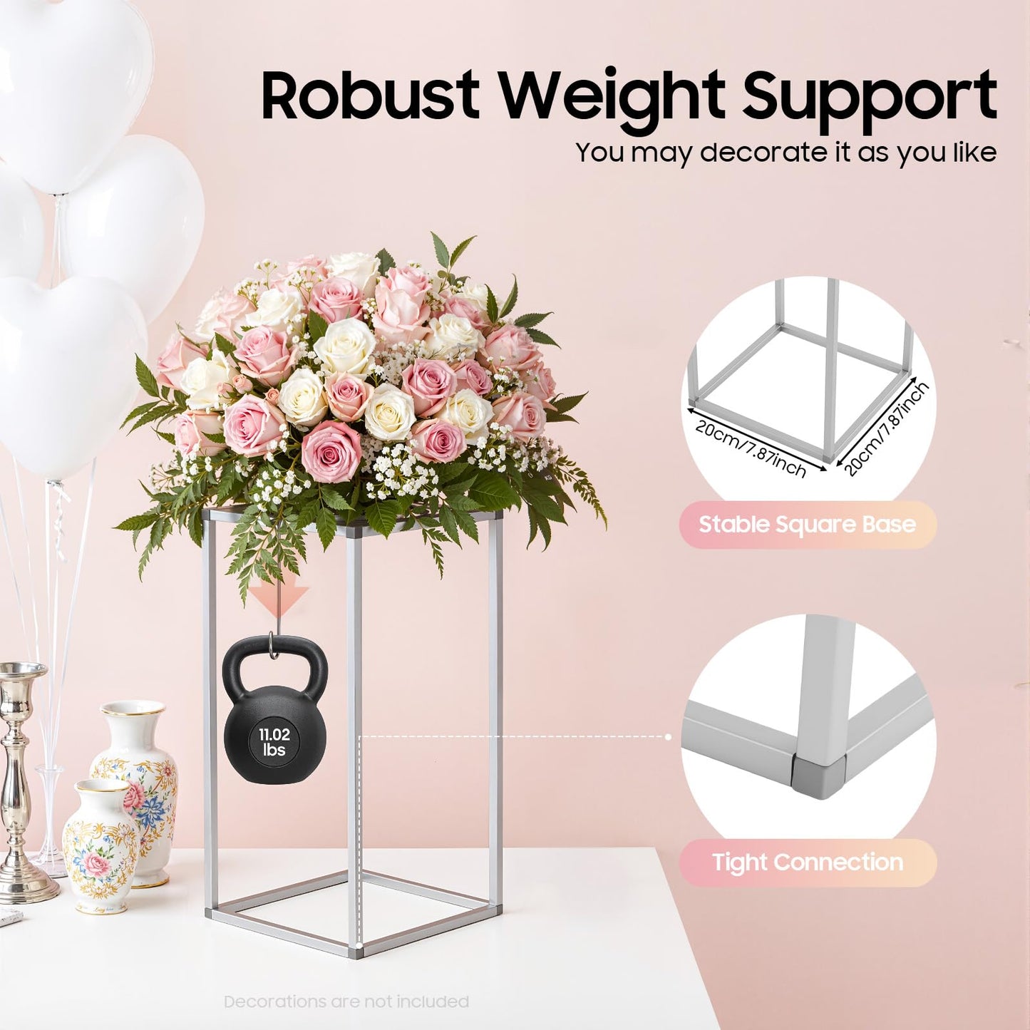 11Pcs Metal Flower Stand, 15.74inch Wedding Flower Display Stand Metal Rectangular Column Geometric Flower Stand Tall Floor Vase for Weddings Birthday Parties & Christmas Parties
