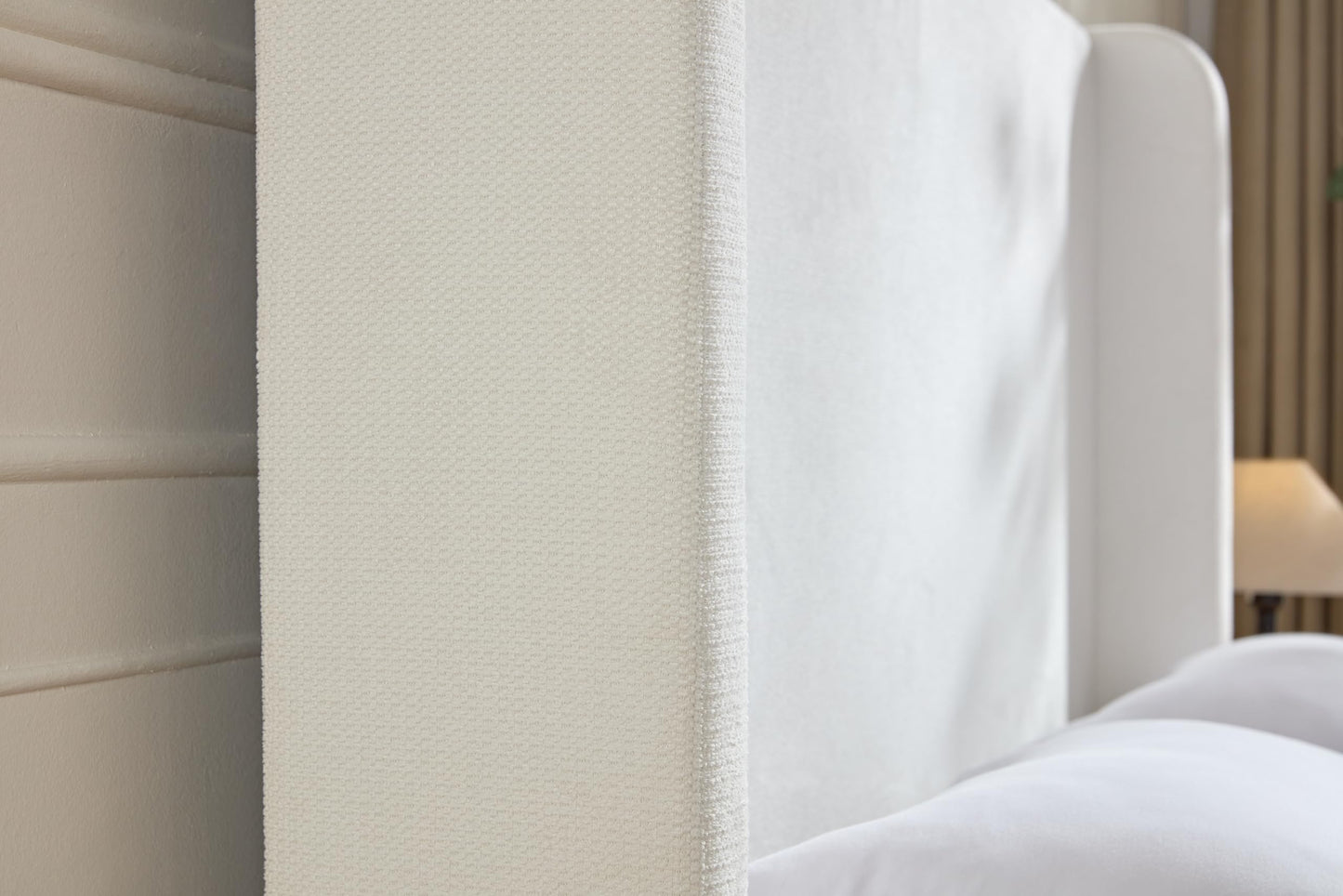 GDFStudio Tall Headboard Upholstered Bed,Queen Size Platform Bed Frame with Headboard Wingback,54" High No Box Spring Needed Easy Assembly Elegant Simplicity Cream White Chenille