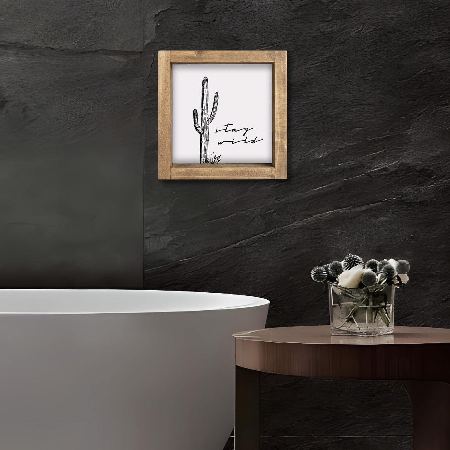 flangairy Western Wall Decor, Cactus Wall Art, Wood Southwest Desert Sign, Southwestern Living Room Aztec Home Farmhouse Table Desk Shelf Boho Decorations