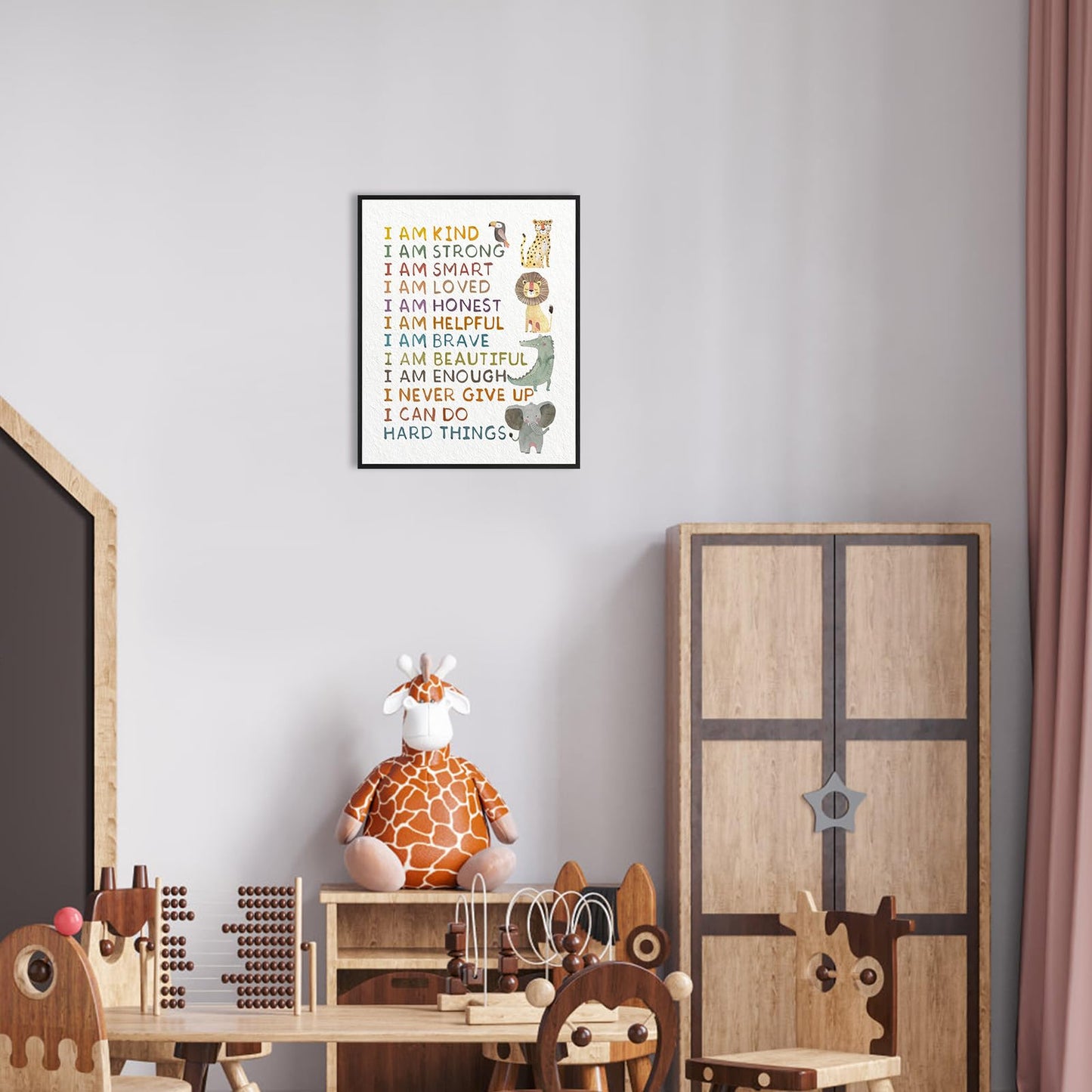 Jungle Safari Nursery Wall Decor: Hold Him a Little Longer Quote Kids Wall Art Framed 12"x15",Giraffe Lion Animal Picture Posters Nursery Art Wall Hanging Decor for Toddler Baby Boys' Rooms