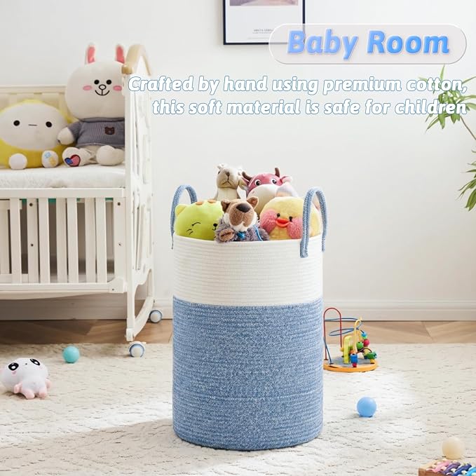 Laundry Basket,Woven Cotton Rope Laundry Hamper,100L for Decor Storage of Dirty Clothes,Toys and Blankets in Bathroom,Baby Room and Living Room