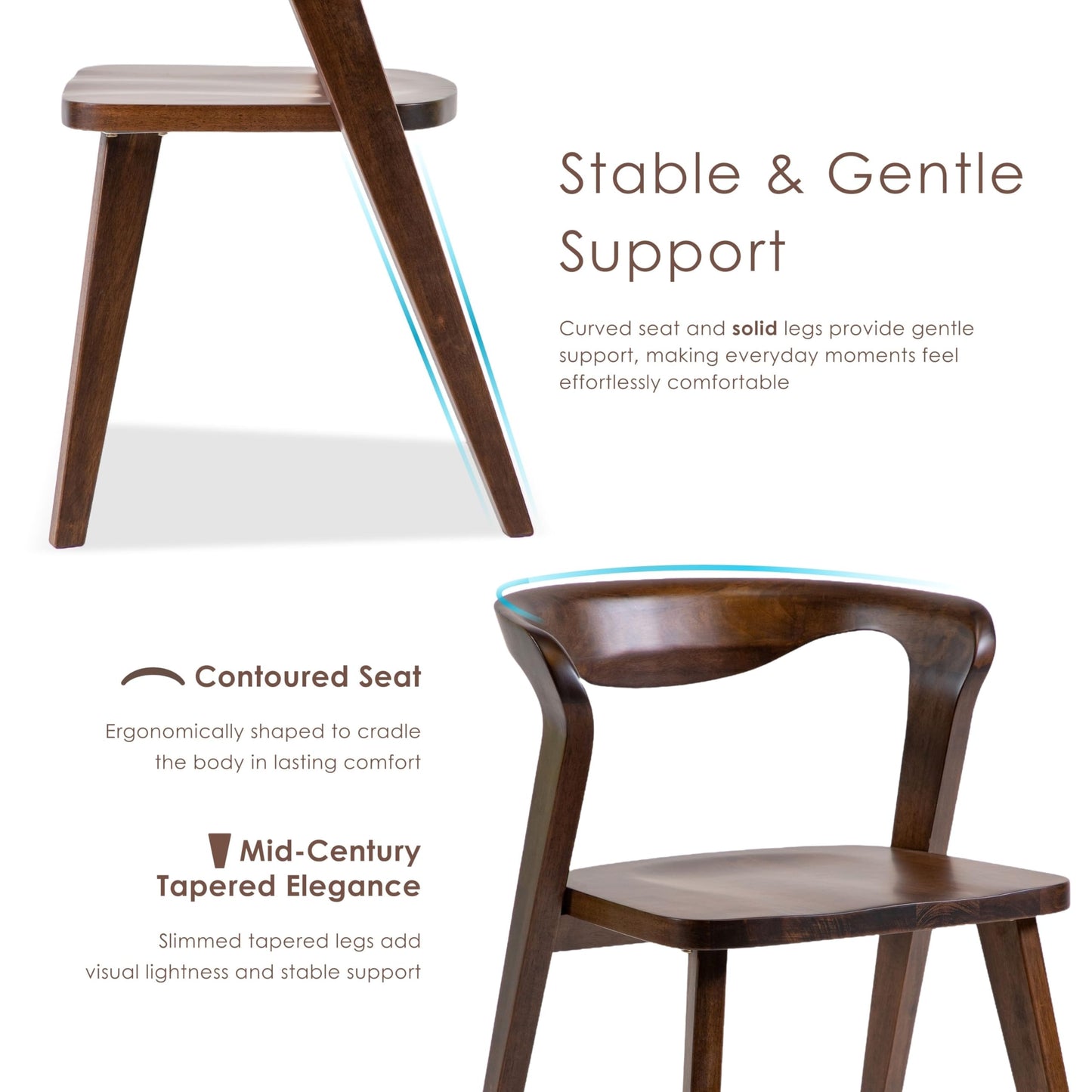 Furniture of America Nazaen III Mid-Century Modern Wood 21.5-inch Side Chairs with Rounded Backrest and Semi-Handmade for Home Kitchen, Dining Room, Rich Walnut (Set of 2)