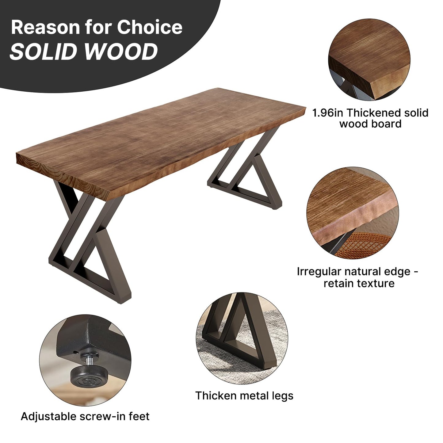 SXXjiaju Solid Wood Desk 55 inches, Home Office Computer Desk Wooden Rustic Writing Desk Metal Modern Simple Design Executive Real Wood Desk(Rustic Brown)