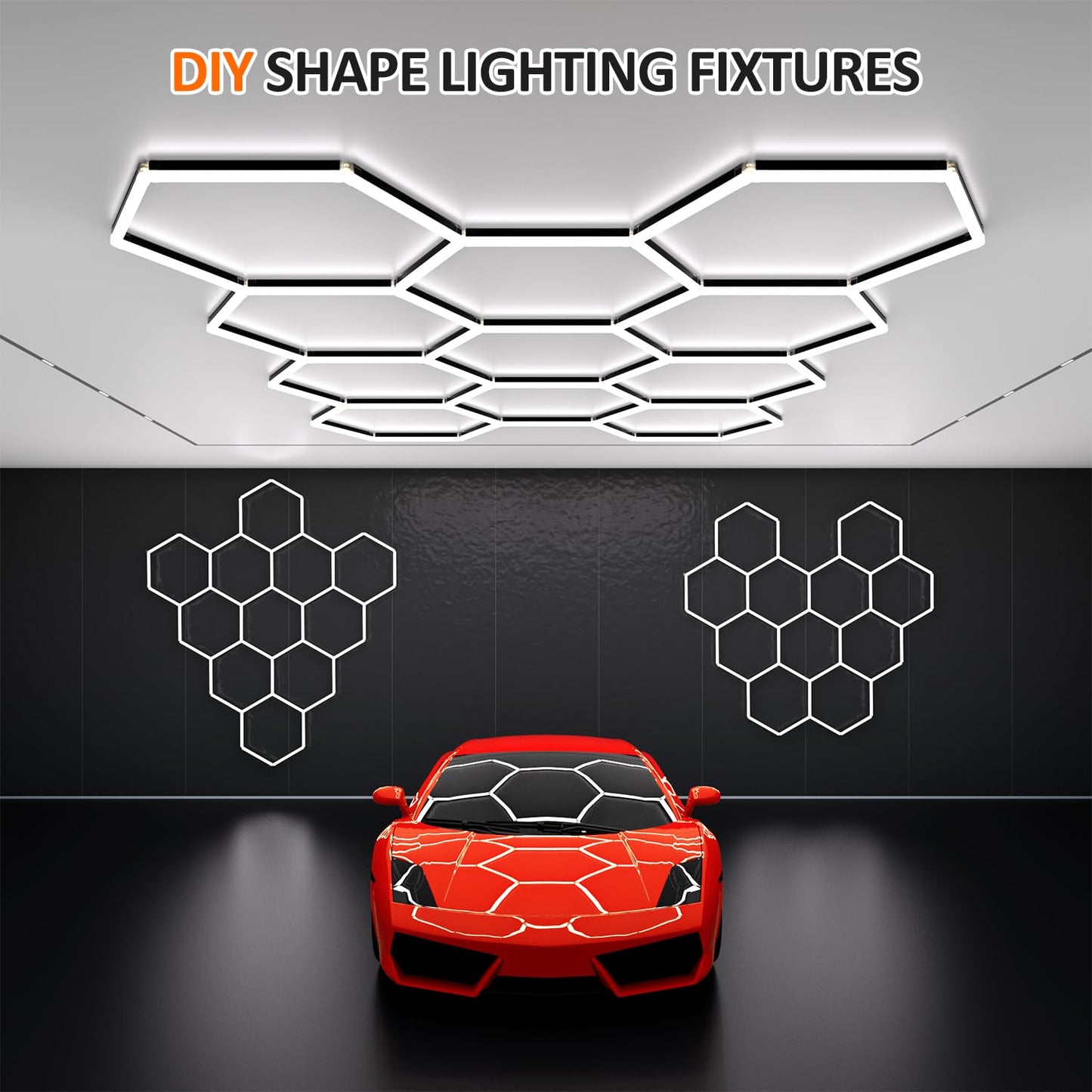 Litezone Hexagon Garage Lights 11 Hex with Black Edge, Honeycomb Led Hexagon Lights, Led Lights for Garage Basement Gym Shop Barber Exhibition