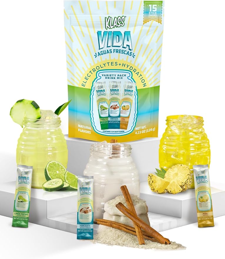 Variety Pack Electrolyte Drink Mix – Pineapple, Horchata & Cucumber Limeade Flavors | Sugar-Free Hydration Powder Packets with Coconut Water & Minerals | 15 Instant Hydration Stick Packs