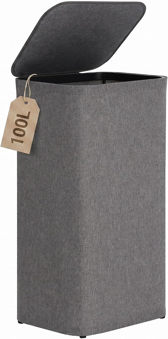 DOKEHOM 100L Laundry Hamper with Lid, Large Collapsible Laundry Basket with Removable Mesh Liner Bag, Collapsible Clothes Sorter for Bedroom, Bathroom, College Dorm, Dark Grey