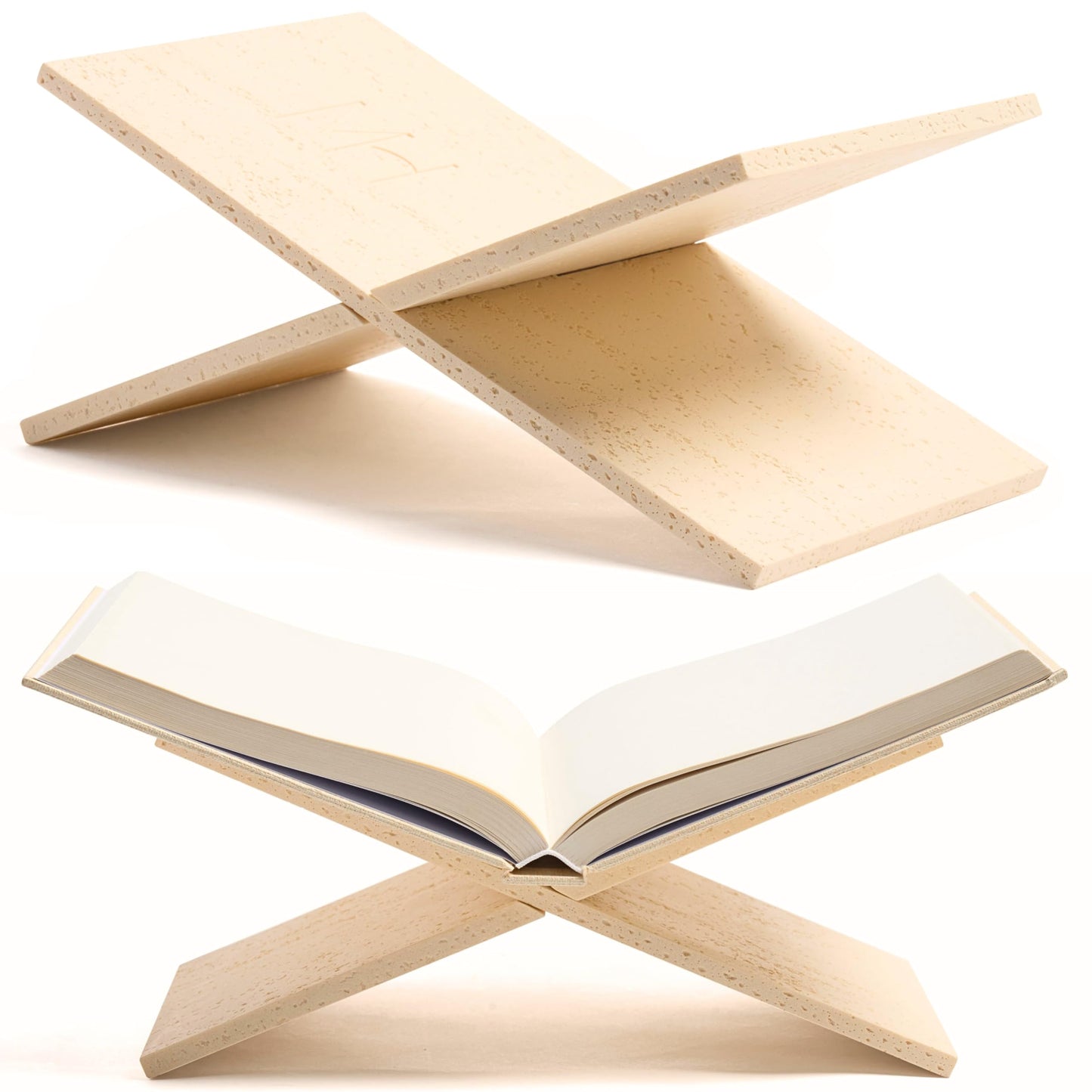 Moncur Home Faux Travertine Stone Finish Resin Book Holder for Recipe Book Display Stand, Coffee Table Books, 2 Pieces Slot Together, Neutral Beige Coffee Table Decor for Large Books