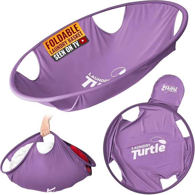 Laundry Turtle Collapsible Laundry Basket | Foldable Laundry Hamper & Collapsible Laundry Baskets | Portable Laundry Grabber for Dirty Clothes (Lavender, Small)