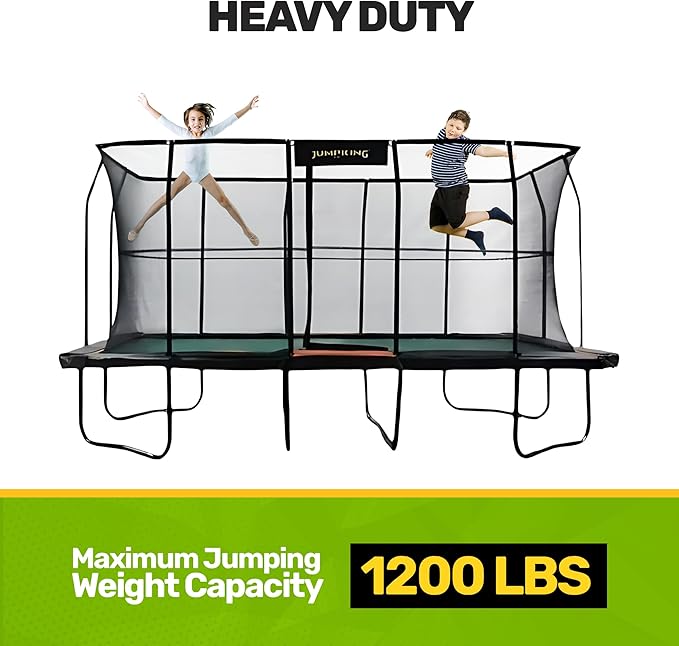 JumpKing Rectangle Trampoline Outdoor with Enclosure, Ladder, and Net, Large Recreational Trampoline for Kids and Adults, ASTM Compliant, Heavy Duty, Weather-Resistant, 1200LBS Capacity