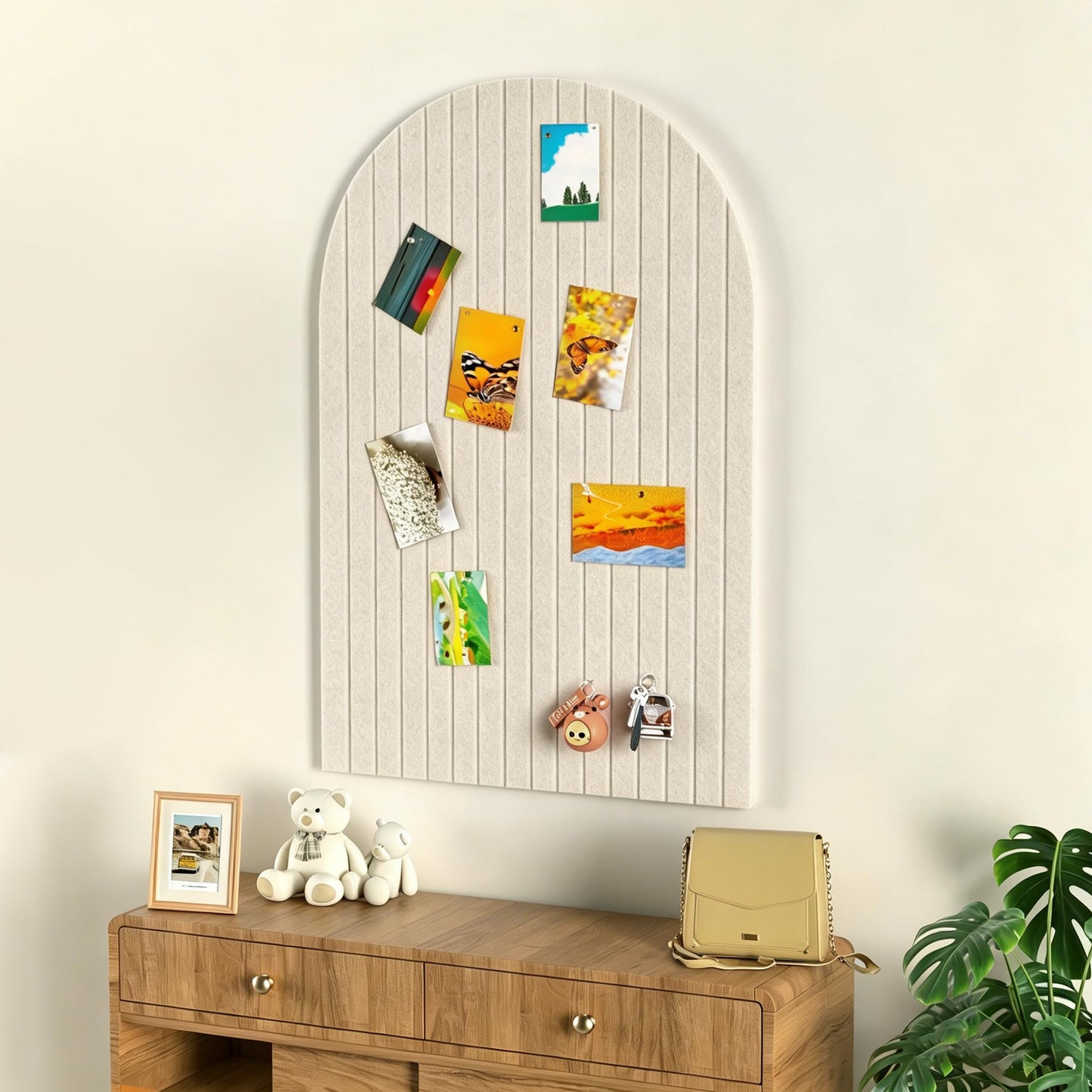 Felt Bulletin Board, 35" x 24" Cork Board Alternative, Decorative Felt Pin Board with 30 Push Pins, Vision Board for Office Home Bedroom Wall Decor, Photo Display (Beige, Arched - 35 x 24 Inches)