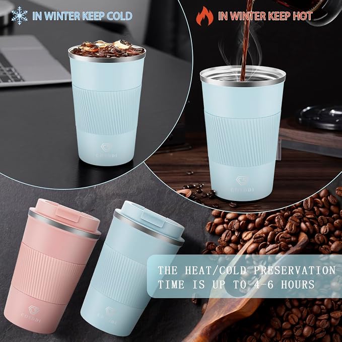 CS COSDDI 12 oz Stainless Steel Vacuum Insulated Tumbler - Coffee Travel Mug Spill Proof with Lid - Coffee Cups for Keep Hot/Ice Coffee,Tea and Beer (3rd pale blue)