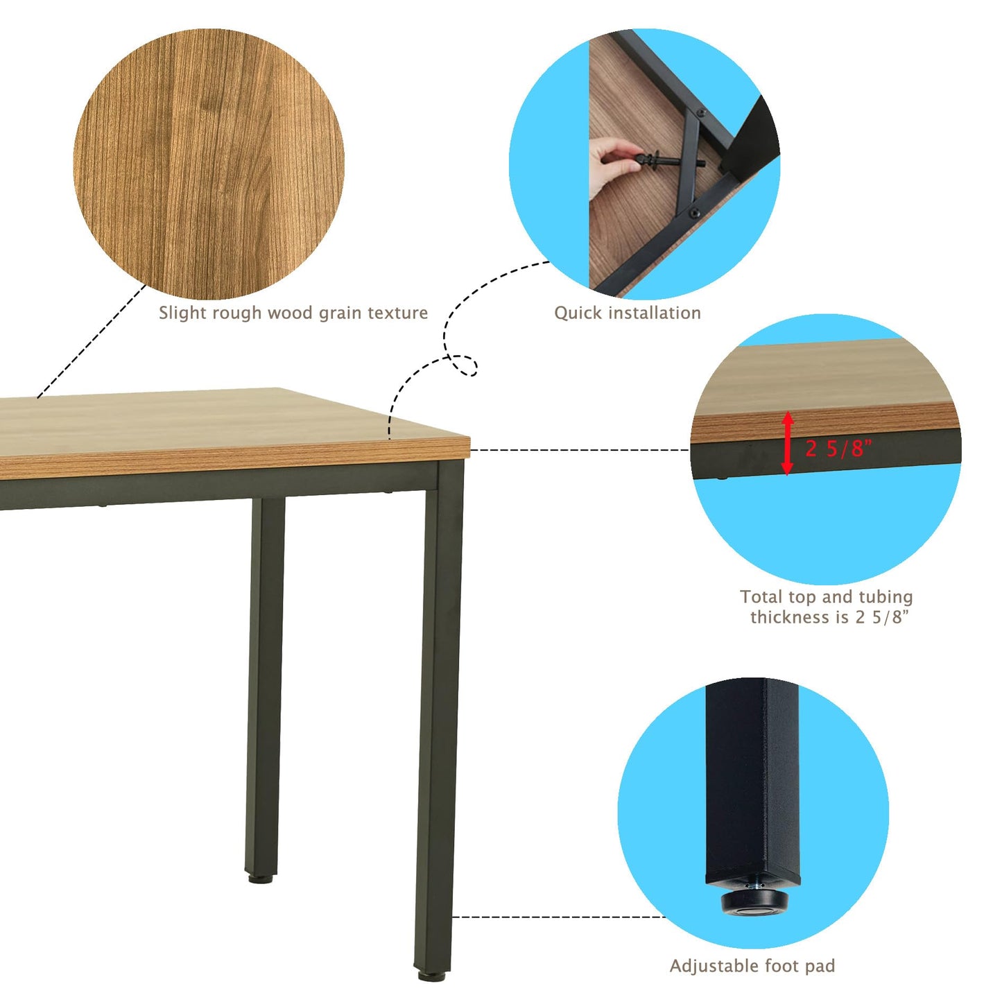 A AIRLLEN 60 Inch Computer Desk, 500 lbs Heavy Duty Sturdy Office Desk with MDF Honeycomb Top, Modern Writing Table with Thick Square Steel Frame, 15-Min Easy Assembly, Walnut