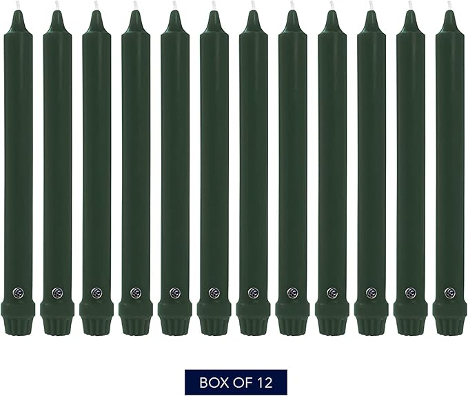 Colonial Candle Unscented Taper Candle, Classic Collection, Evergreen, 12 in, Pack of 12 - Up to 10 Hours Burn