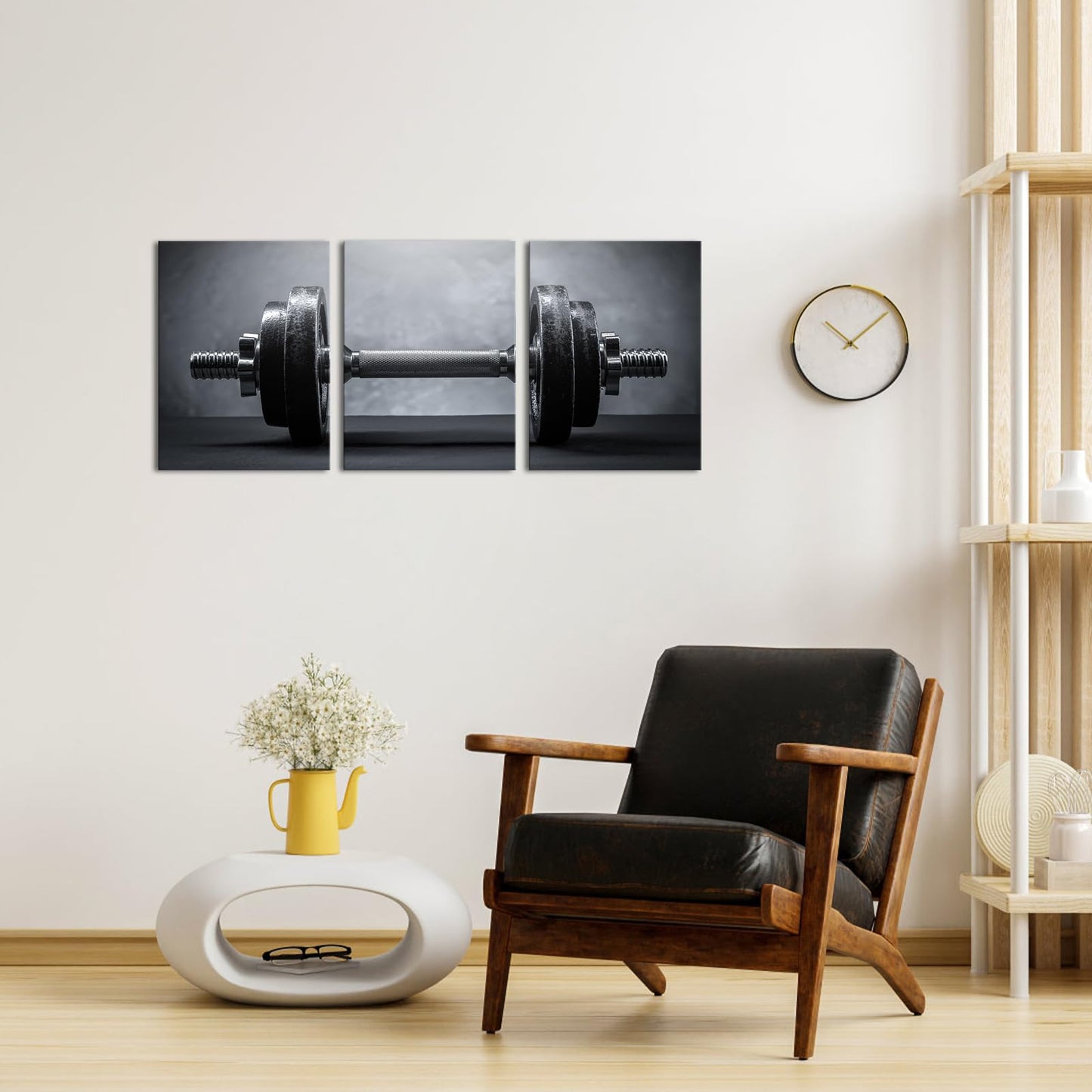 3 Piece Black White Wall Art Gym Picture Modular Dumbbells Picture Sports Artwork Sports Room Living Room Game Room Decor Framed Bedroom Decor