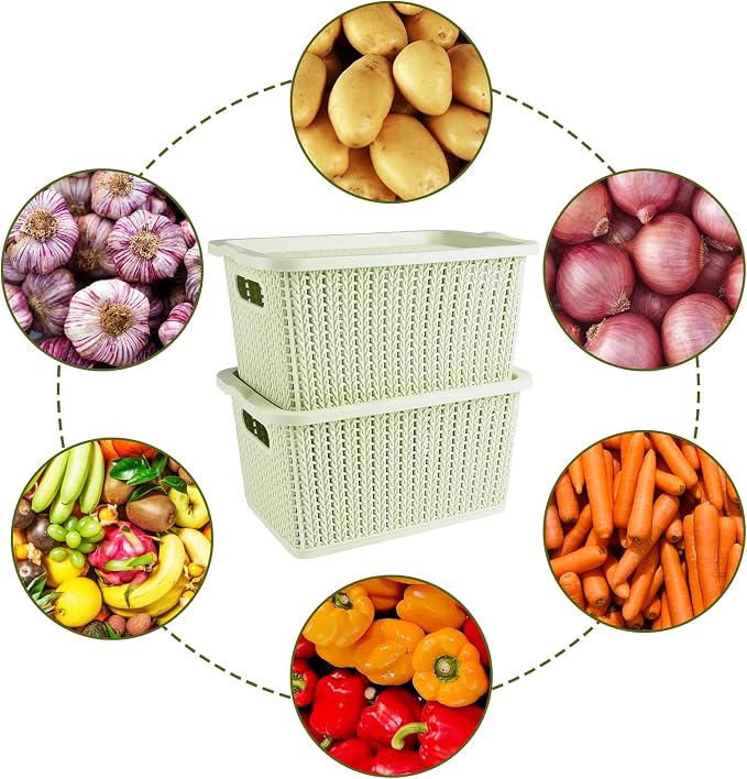 Onion and Potato Storage Bins Set,Stackable Plastic Pantry Box with Lids,BPA-Free,Potatos and Onions Storage Baskets for Kitchen,Countertop,More Vegetable Storages Pantry Baskets Organization