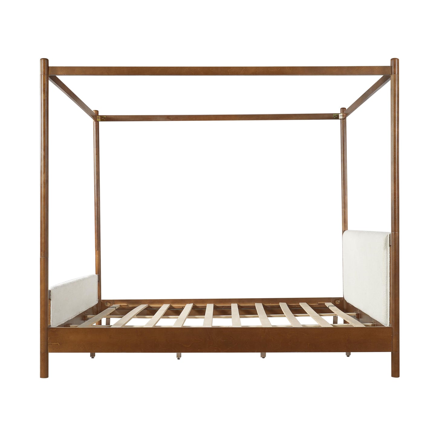 Christopher Knight Home Rotie King Size Canopy Bed Frame, Boucle Upholstered King Size Bed Frame with Headboard, King Platform Canopy Bed, Wooden Slats Support, No Box Spring Needed, White+Brown