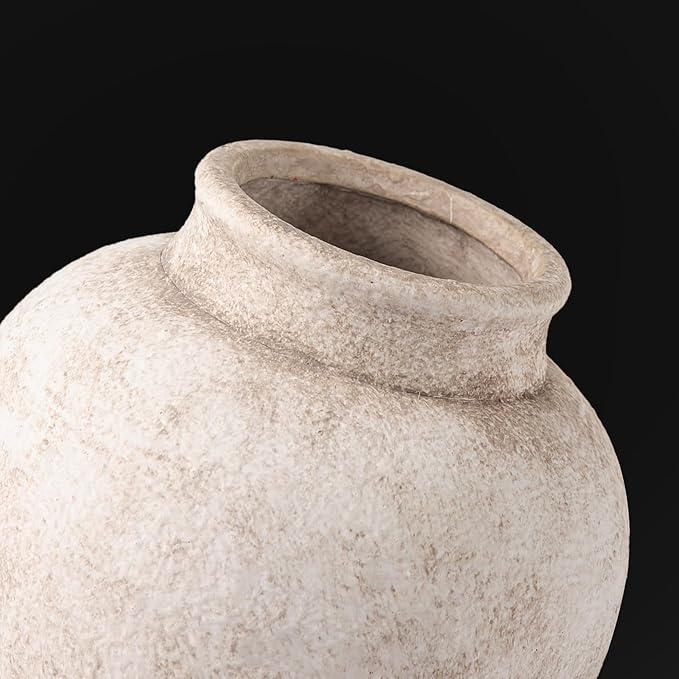 Ceramic Rustic Vase, Small Flower Farmhouse Vase Decorative Vase Short Pottery Vases for Home Decor Table Living Room Entryway Mantel Bookshelf Bedroom Bathroom Kitchen - 6" D