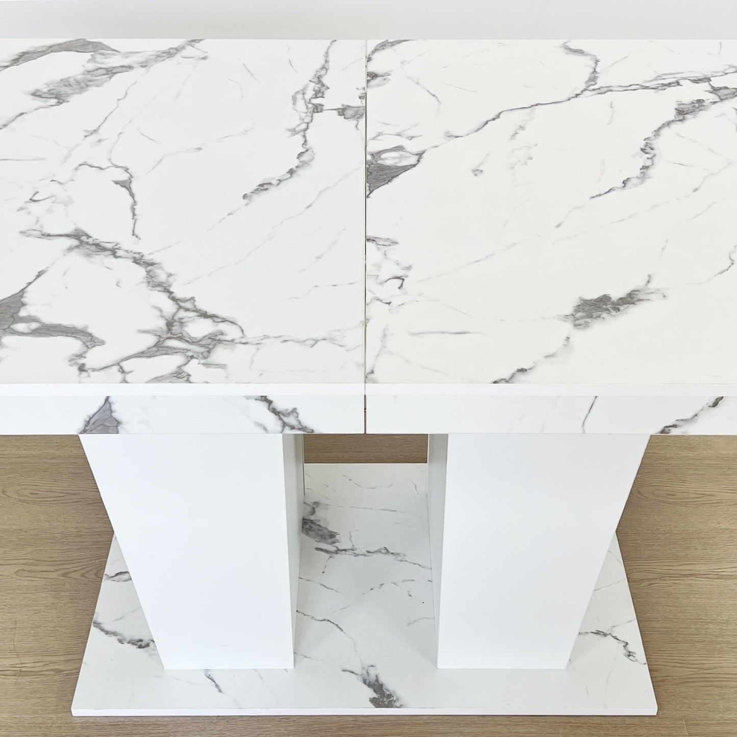 Ball & Cast Expandable Dining Table for 6-10,63-78.74" Kitchen Table W/Heavy Duty Pedestal Base,Rectangular Extendable Dining Room Table for Small Space,White Marble
