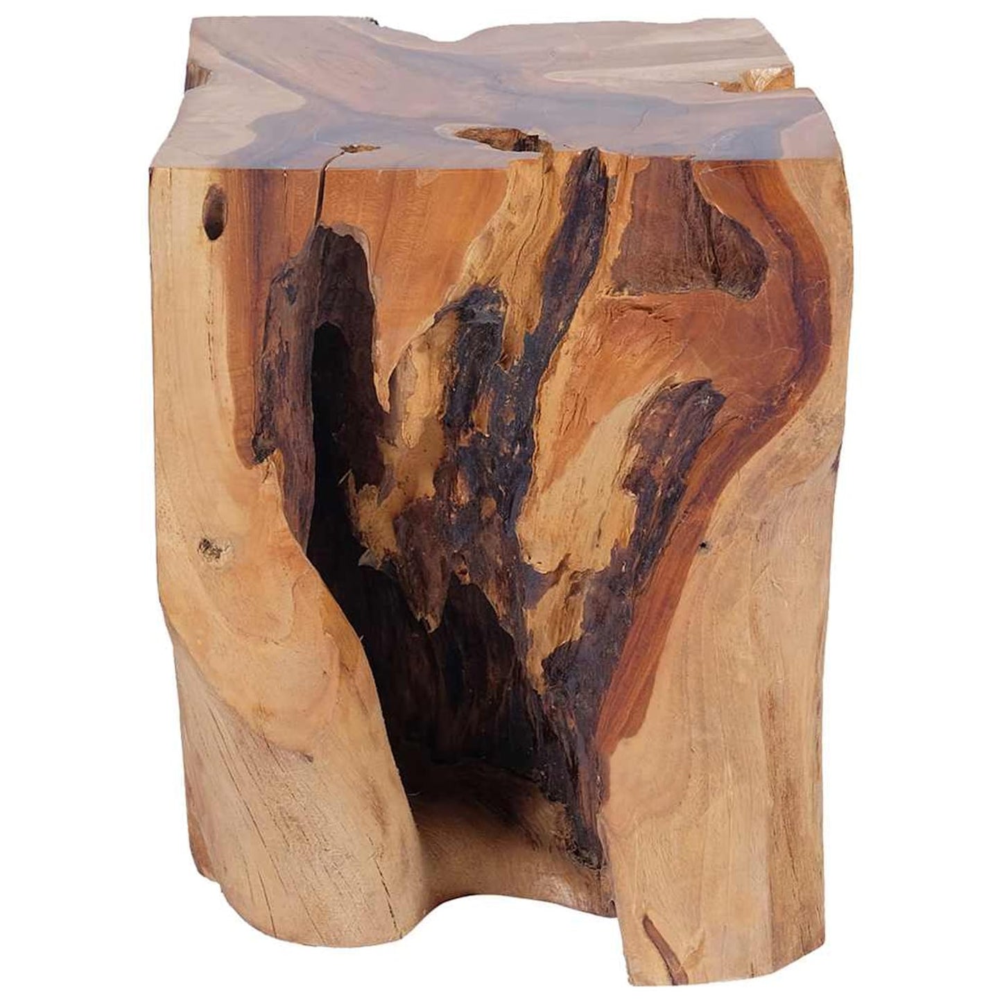 Tidyard Handmade Teak Wooden Stool with Rustic Charm, Unique Footrest or Side Table for Living Room 30 x 30 x 40 cm