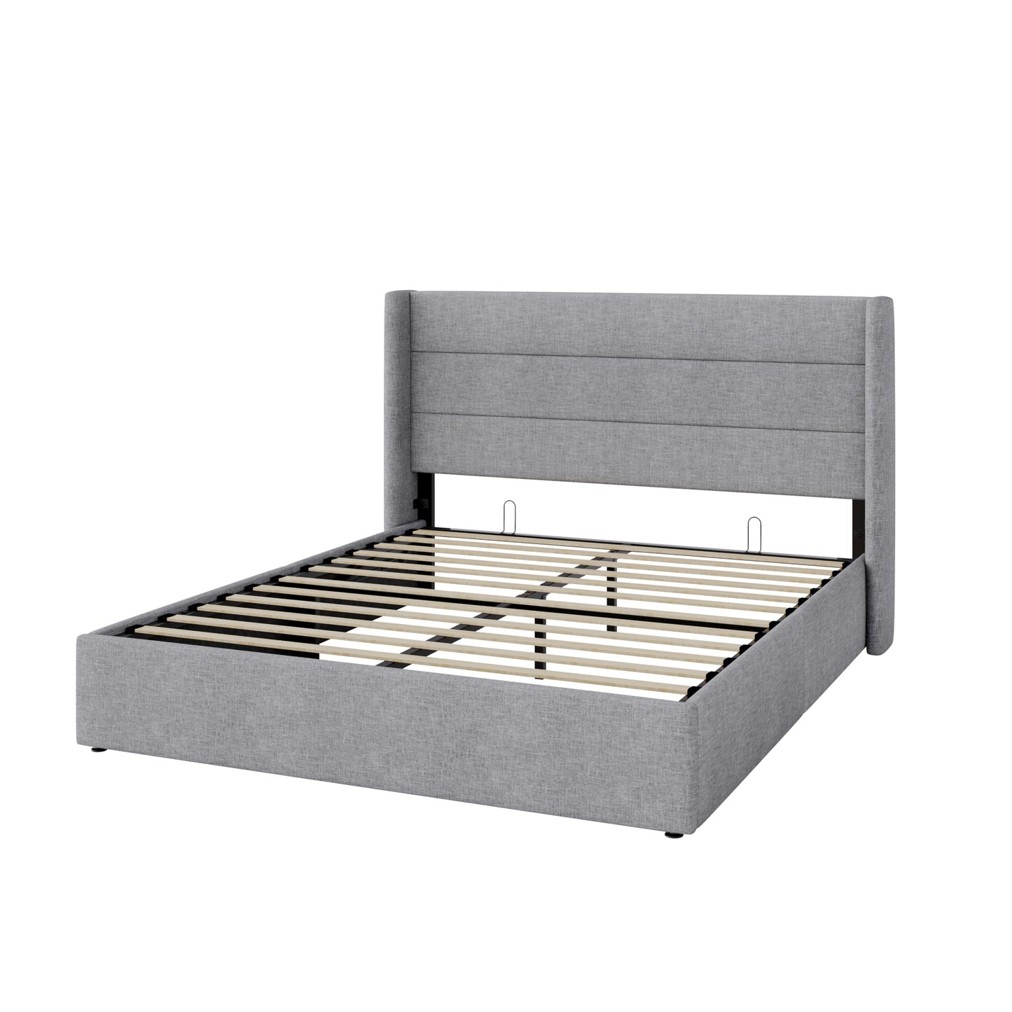 Allewie Queen Size Lift Up Storage Bed, Modern Wingback Headboard, Hydraulic Support, No Box Spring Needed, Light Grey