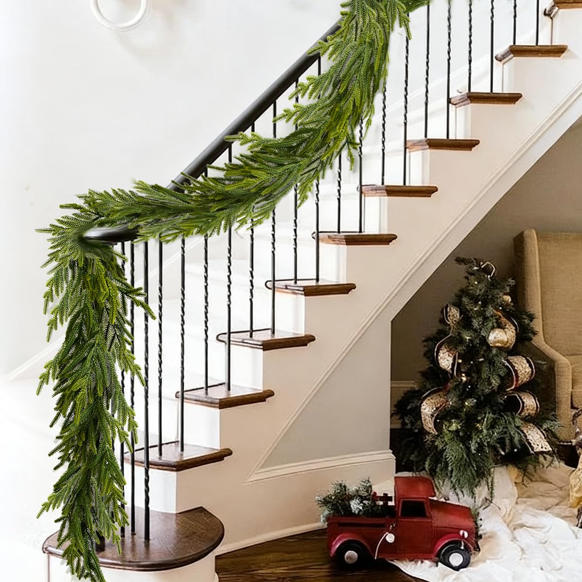 6FT Christmas Garland Norfolk Pine Garland Real Touch Faux Greenery Cedar Garlands for Mantle,Table,Wall,Christmas Decorations Indoor Outdoor