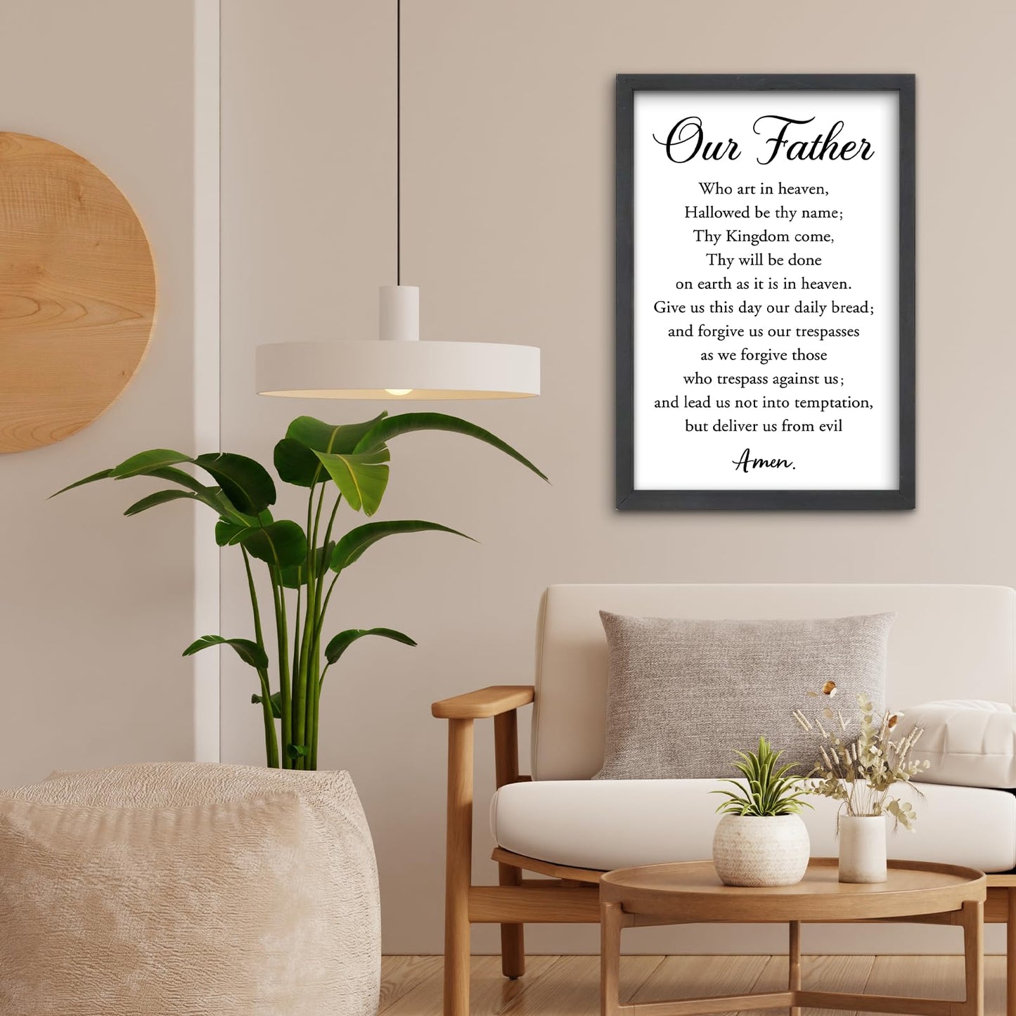 FZMHASLWW Our Father Prayer Wall Decor 16" x 11" Bible Verse Scripture Inspirational Quotes Sign Christian Wood Framed Wall Hanging Art (Black