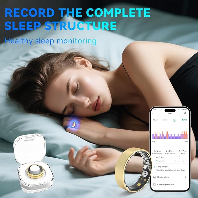 Smart Rings for Women Men,Fitness Tracker Ring,Heart Rate,Blood Oxygen,Blood Pressure,Step Tracker,Sleep Monitoring,No Subscription Fee,IP68 Waterproof Smart Ring for iPhone&Android(Gold 8)