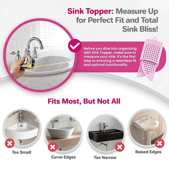 Sink Topper Bathroom Counter Cover & Storage Saver, Foldable Silicone Mat for Hot Tools, Hair Styling & Makeup, Beauty Brush Cleaning Mat, RV Camper Sink Cover & for Small Spaces (Standard Pink)