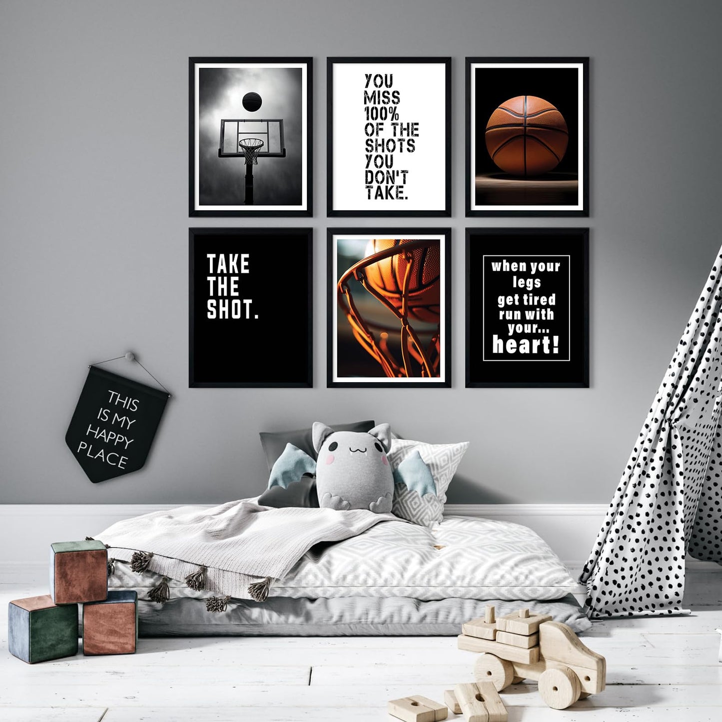 Basketball Wall Art Sports Canvas Poster Boys Room Wall Decor Inspirational Basketball Prints Motivational Quote Pictures Teen Sports Painting Black White Artwork for Kids Bedroom 8x10 Inch Unframed